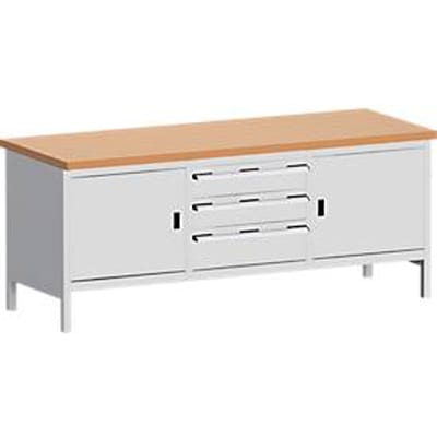 Bott cubio box-type werkbank, koper beuken werkblad, B 2000 x D 750 x H 840 mm, lichtgrijs/lichtgrijs