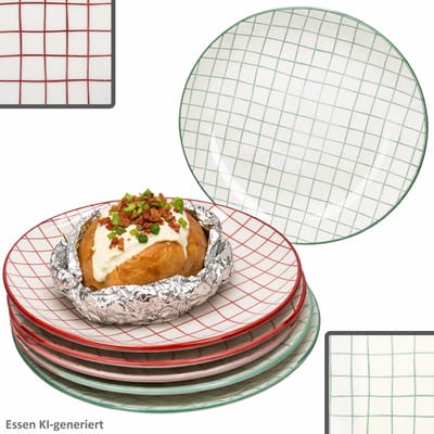 6-delige set Holly rood & groen eetservies van aardewerk voor 6 personen - 3x 23105804 & 3x 23105840