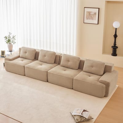 4-Zits Bank 204x104x69 cm Modulaire Sofa - Beige Cloud Bank Zonder Montage - Lage Lounge Zitbank met Diepe Zitting Corduroy - Vermissen