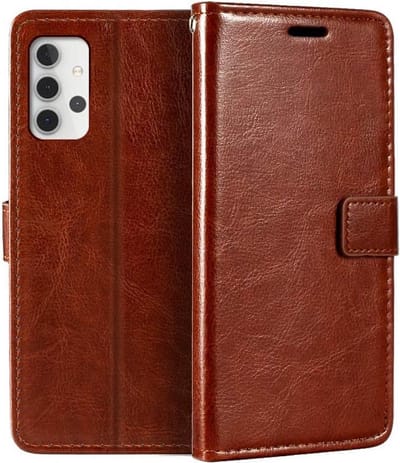 LuxeBass Telefoon Wallet Bookcase voor Samsung Galaxy A32 4G - Portemonnee telefoonhoesje voor Bankpassen - Kunstleer - Siliconen Houder - Magnetische sluiten - Bruin - telefoonhoes - gsm hoes - telefoonhoesjes - telefoonhoes - gsm hoes - gsm hoesjes