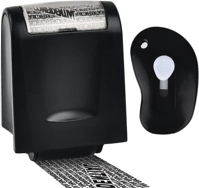 Identiteitsbescherming met roll stamp, anti-diefstal snijder, data- en adresbeveiliging, navulinkt voor privacy