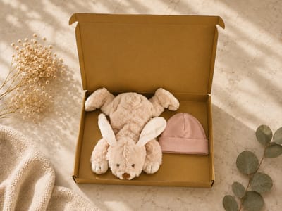Baby Cadeauset roze – Knuffel & Babymutsje in Luxe Gouden Geschenkdoos – Kraamcadeau Babyshower – Kraamcadeau Meisje