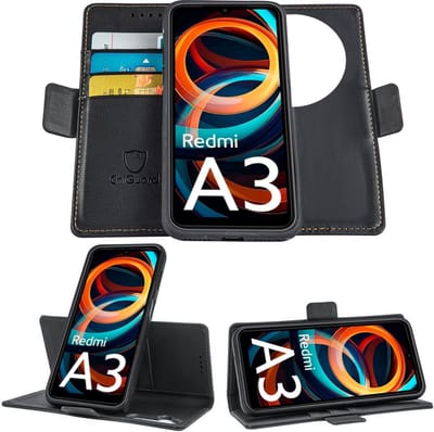 Geschikt voor Xiaomi Redmi A3 - Book Case Hoesje - Uitneembaar Hoesje - Magnetische Sluiting - Portemonnee Rustic Zwart