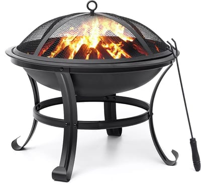 SINGLYFIRE Vuurschaal Ø56 cm – Met Vonkenscherm & Accessoires – Stabiele Stalen Vuurkorf voor Tuin, Terras & Camping