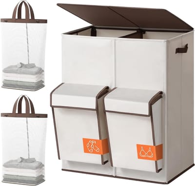 RWB® Wasmand 4 Vakken - Wasmand Vier Vakken - Wasmand - Beige - ‎58 x 40 x 70 cm