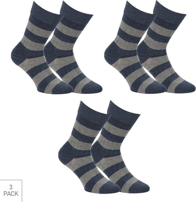Boru Bamboo - 3-Pack - Gestreepte Sokken - Bamboe - Antibacterieel - Heren / Dames - jeans - 35-38 - 2326