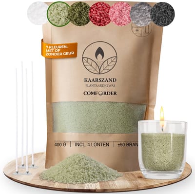 Comforder 400g Kaarsenzand met Geur Jasmijn - Burning Sand - Kaarsen Maken voor Volwassenen - 50 branduren - Met 4 lonten