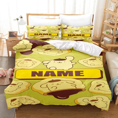 Kerstmis, Aanpassing Pompompurin Dekbedovertrek Set Beddengoed Universeel, Schattig Bedrukt Cartoon Dekbedovertrek Dekbedsets Thuis 135x200cm white