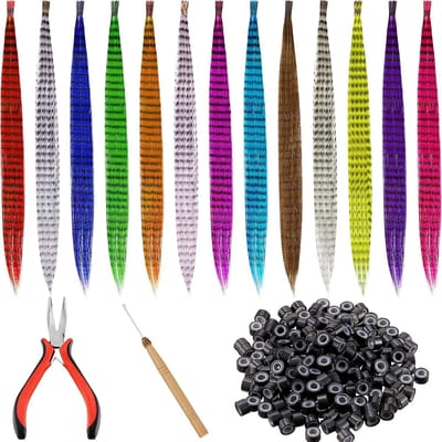 100 haarveren inclusief hulpmiddelen voor haarextensies verkrijgbaar in 13 kleuren lange rechte synthetische haarextensies met microkralen geschikt voor vrouwen en kinderen voor dagelijks gebruik feesten festivals evenementen en andere gelegenheden