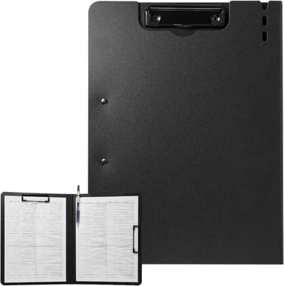 A4 Klemboard voor Schrijven, Schrijfmappen met Deksel, Clipboard Folder met 2 Klemmen voor Kantoor, Bouwplaats en School – Zwart Schrijfbord