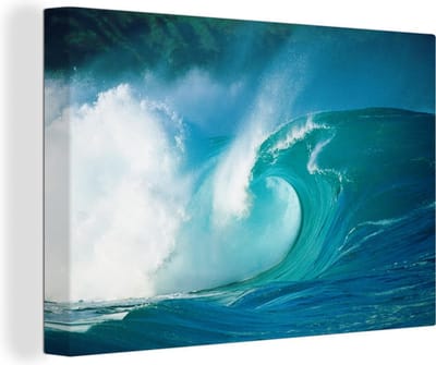 Canvas Schilderijen - Een brekende golf in de zee tijdens woest weer - 150x100 cm - Wanddecoratie