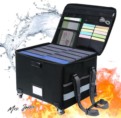 Mrs. Jones Vuurvaste documentenbox archiefdoos met vergrendelwiel grote capaciteit waterdichte documentenopbergdoos - belangrijke documentenorganizer voor certificaten contractarchieven .