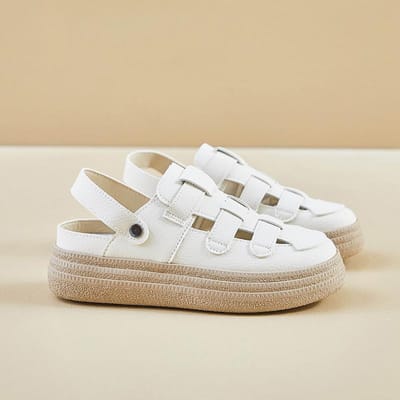 Romeinse sandalen met dikke zool Dames Zomer Nieuwe Baotou Twee en een halve pantoffels Eén pedaal Geweven Holle Varkenskooischoenen 40 beige