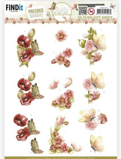 3D Push Out - Precious Marieke - Beautiful Butterfly - Red