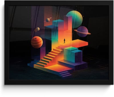 Poster in lijst - Fotolijst 40x30 cm - Posters - Abstract - Trappen - Mens - Planeten - Posterlijst zwart - Decoratie - Wanddecoratie woonkamer - Muurdecoratie slaapkamer