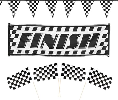 Finish/Racing feest thema versiering pakket 6-delig geblokt zwart/wit