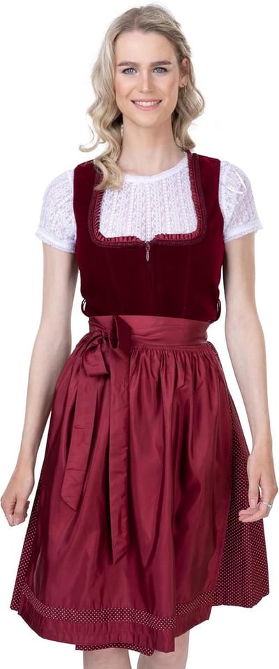 Elegante Fluwelen Dirndl Voor Dames - Bordeau Rood, Knielang Voor Oktoberfest