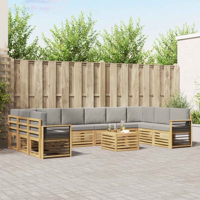 vidaXL - Buiten - bank - set - 11 - st - Wit - en - Lichtgrijs - Polyester