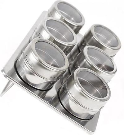 Quttin magnetische kruidenrek / kruidenplank set van 6 RVS zilver