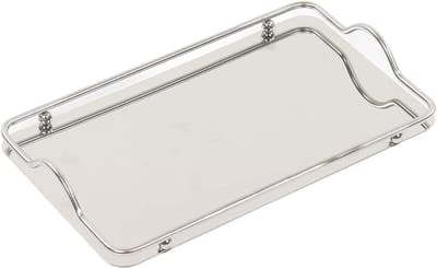 Decoratieve Ronde Spiegel Tray van RVS, 34.5 x 19.5 cm, Vintage Opbergtray voor Make-up en Sieraden, Met Handvat en Rand