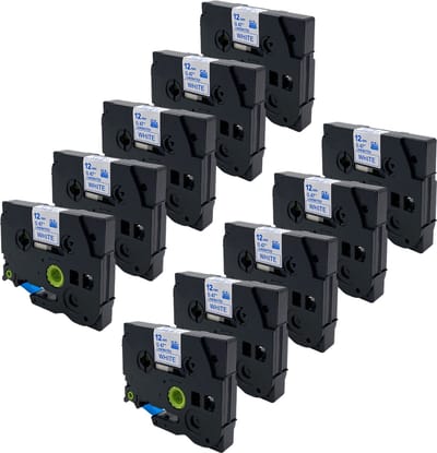 DULA Brother Compatible label tape- Tze-233 - 10 cassettes - Brother P-Touch - Blauw op wit - 12mm x 8m