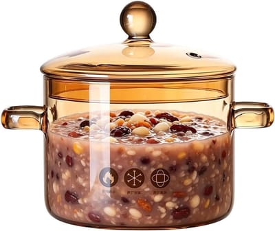 Sudderpot Glas - Kookpot Steelpan - Soepen Sudderen - Hittebestendig Borosilicaat - 19.5H cm - Amber