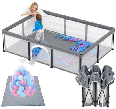 Opvouwbare babybox met matras en oceaanballen - 180 x 127 cm voor binnen en buiten