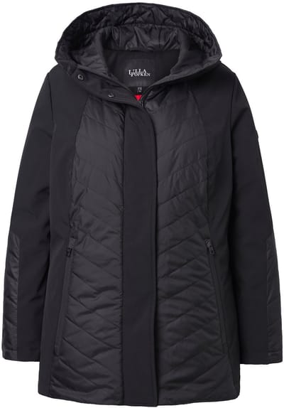 Ulla Popken - Dames - HYPRAR doorgestikte softshell jas A-lijn capuchon - Zwart - Maat 42+
