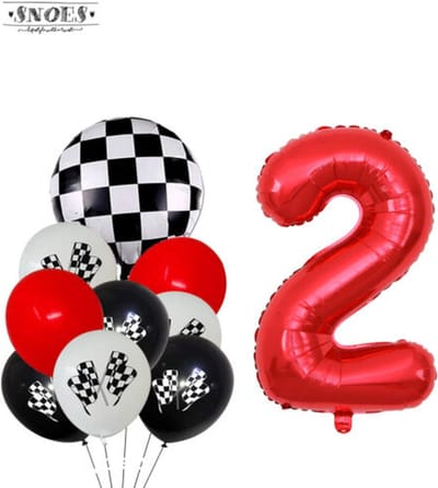 Snoes Racecijferballon 2 Feestboeket - Verjaardag Ballonnen Race Thema - Rood, Wit & Zwart