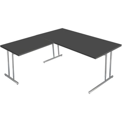 Bureautafel Toledo, met aanbouwtafel, in hoogte verstelbaar, C-poot, B 1600 x D 800 mm, antraciet