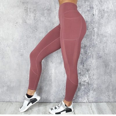 Mode dames effen kleur rekbare fitnesslegging met zakken hoge taille mesh sport running yogabroek ademende legging L rood