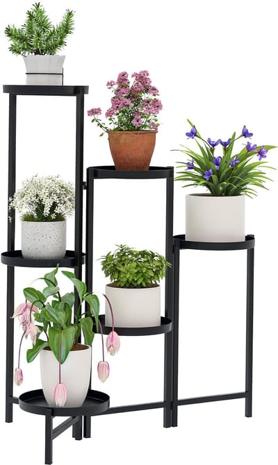 Outsunny - Plantenrek - met 6 verstelbare ronde niveaus - Zwart