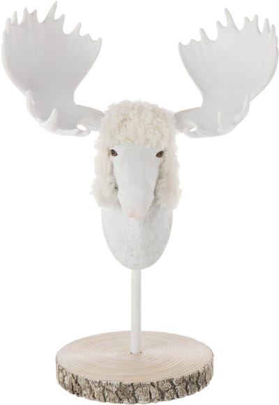 J-Line decoratie Eland Op Voet Bont - polyresin - ecru/wit