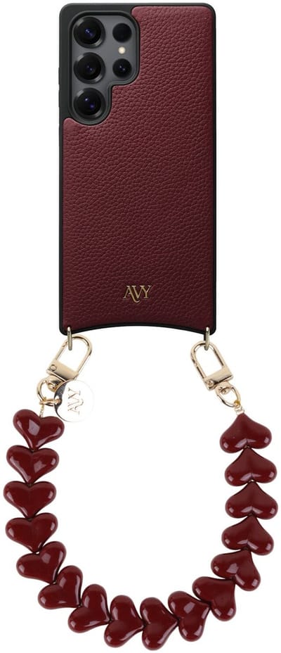 AVY Leren Hoesje Geschikt voor Samsung Galaxy S25 Ultra | Compatibel met MagSafe | Leather Case met Telefoonkoord | Polsband | Burgundy | Cupid Burgundy