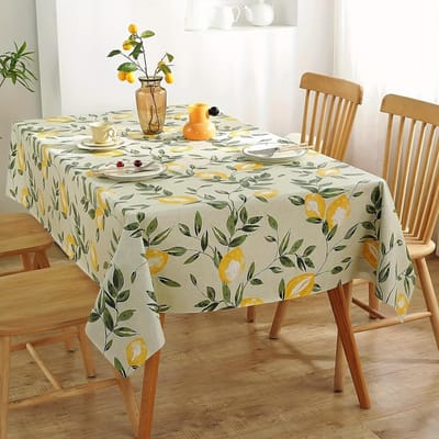 1 stuk Fris Citroen & Bladpatroon Vinyl Tafelkleed, Makkelijk Af te Veagen, Rechthoekig Flanel voor Keuken, Feesten, Picknicks 140cm*100cm citroen