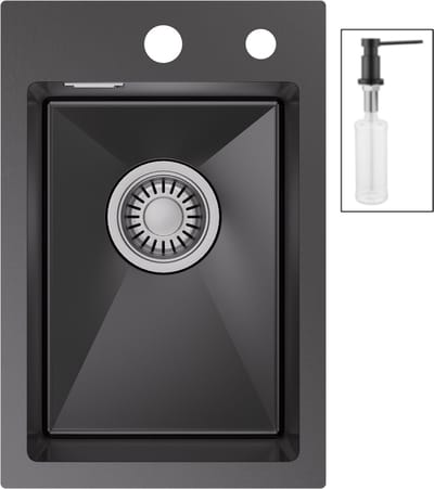CECIPA max Spoelbak 30x45 cm - Spoelbak Keuken Met Zeepdispenser - Spoelbakken Keuken Antraciet - Wasbak Keuken - incl. Afvoerzeefje en Sifon
