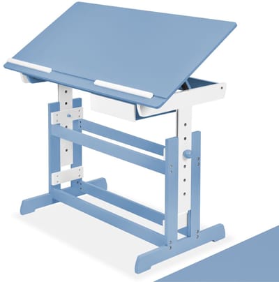 tectake® Bureau met Lade - 109 x 55 cm - 7-voudig In Hoogte Verstelbaar - 63 tm 94 cm Hoog - Kantelbaar - Kinderbureau - Tekentafel - Blauw