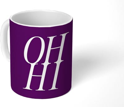 Mok - Koffiemok - Oh hi - Paars - Minimalistisch - Mokken - 350 ML - Beker - Koffiemokken - Theemok - Mok met Tekst