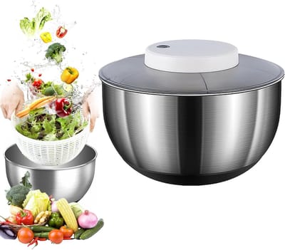 RVS Salade Spinner 4.5L met Automatische Swing Mechanisme, Antislip Bodem en Oplaadbare Droger voor Groenten en Fruit, Ideaal voor Salades en Groenten