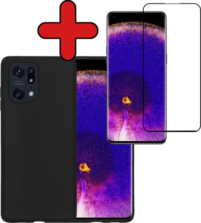 Hoesje - Met Screenprotector - Geschikt voor OPPO Find X5 - Sterk & Shockproof - Telefoon Hoes - Back Cover - Siliconen Case - Telefoonhoes - Zwart