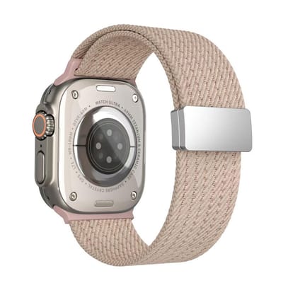 Nylon bandje - geschikt voor Apple Watch 1/2/3/4/5/6/7/8/9/10/11/ SE (1,2,3) met maat 38 mm / 40 mm / 41 mm en 42 mm (Watch 10/11) - magneetsluiting - roze