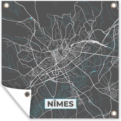 Tuin poster Nîmes - Frankrijk - Plattegrond - Stadskaart - Kaart - 200x200 cm - Tuindoek