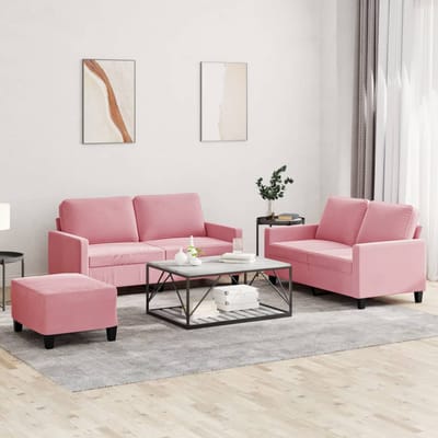 vidaXL - 3-delige - Loungeset - met - kussens - fluweel - roze