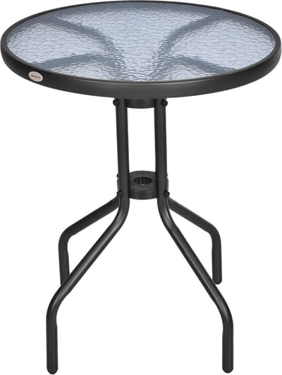 Wishdor - Ronde Balkontafel - Veiligheidsglas - Modern - Voor Balkon Of Terras - Metaal - Zwart - Ø60 X H70 Cm
