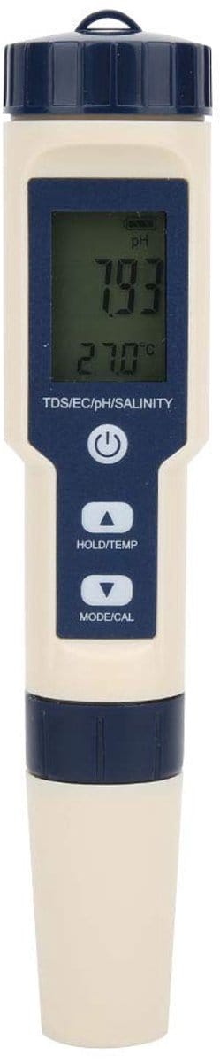 Allecto - Waterkwaliteitstester - 5-in-1 functie - Draagbaar - PH zoutgehalte EC-tester - Voor drinkwater en zwembaden - Nauwkeurig en gebruiks...