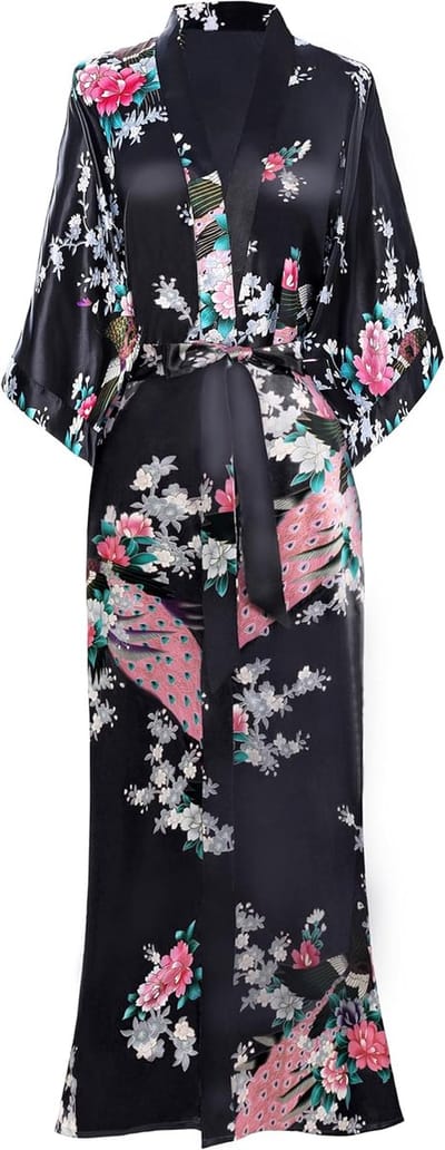 dames Kimono gewaad lange roven met pauw en bloesems gedrukt