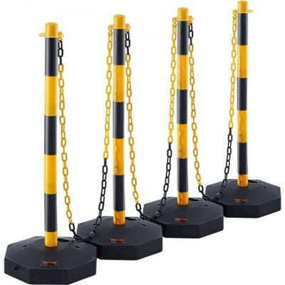 VEVOR Verkeerskegels, Verkeerskegelpalen, 4 Stuks, 285x285MM, Waarschuwingskegels, Verkeerskegels, Waarschuwingskegels met Ketting, Gidspaalkegels, Slagboompalen, Geel & Zwart, Water- en Zandinjectie