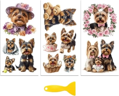 Rub on Transfers voor Creatieve Projecten, 3 Stuks Yorkshire Hond 15cm x 30cm, UV DTF Waterdichte Meubeltransfer voor Lade, Glas, Porselein, Hout en Plastic