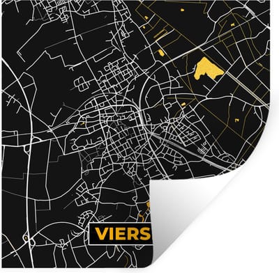 Muurstickers - Sticker Folie - Viersen - Goud - Stadskaart - Plattegrond - Kaart - Duitsland - 100x100 cm - Plakfolie - Muurstickers Kinderkamer - Zelfklevend Behang XXL - Zelfklevend behangpapier - Stickerfolie