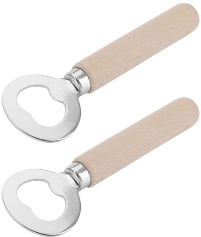 Dailygoods- Flesopener - Kroonkurkopener - Hout/staal - 14,1 cm - Lichtbruin/zilver - Duurzaam en ruimtebesparend - Opener